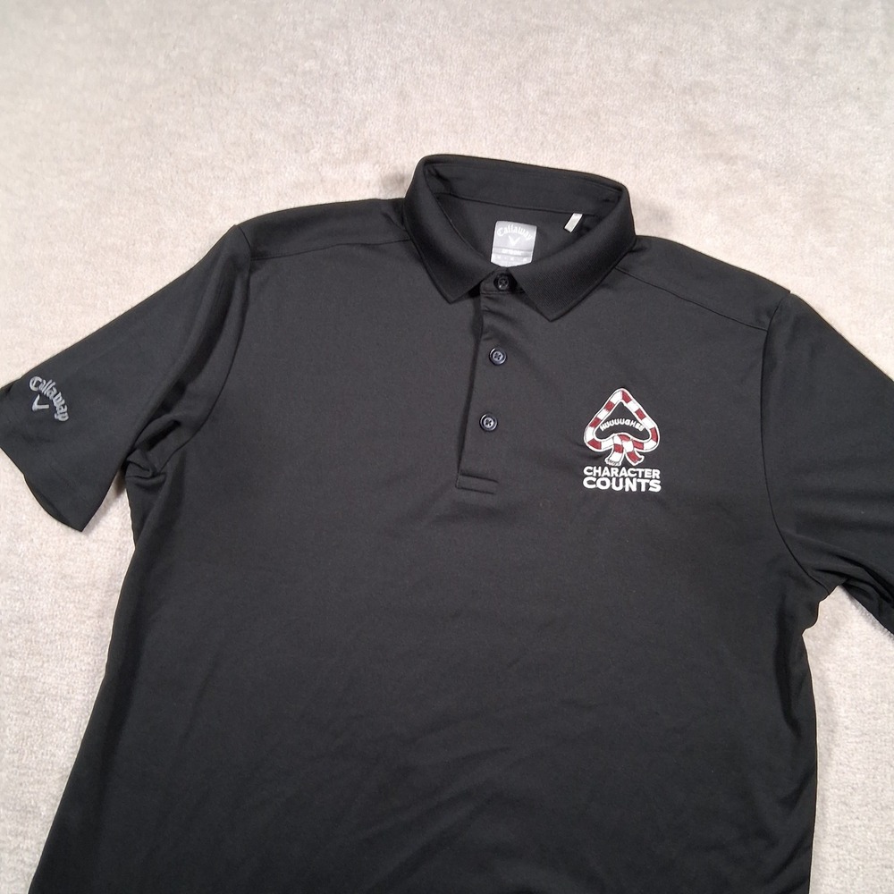 Callaway Polo Shirt Mens Medium Black Opti-Dri Character Counts Graphic Golf Tee